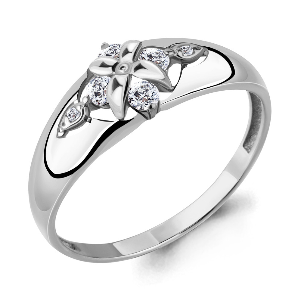 Кольцо серебряное классическое Фианит Aquamarine 68281А.5 покрыто родием