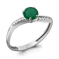 Серебряное кольцо Агат зеленый Фианит Aquamarine 6511709А.5 покрыто родием