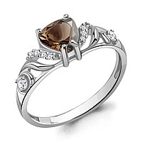 Серебряное кольцо Кварц дымчатый Фианит Aquamarine 6449401А.5 покрыто родием