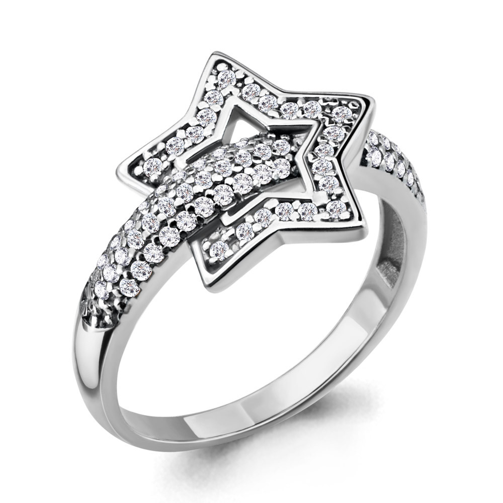 Серебряное кольцо Фианит Aquamarine 68257А.5 покрыто родием