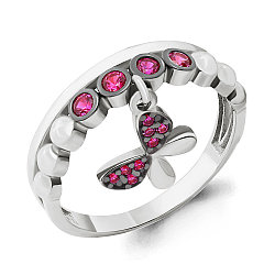 Кольцо серебряное тематическое, Корунд рубиновый Aquamarine 68099В.5 покрыто  родием коллекц. Fly