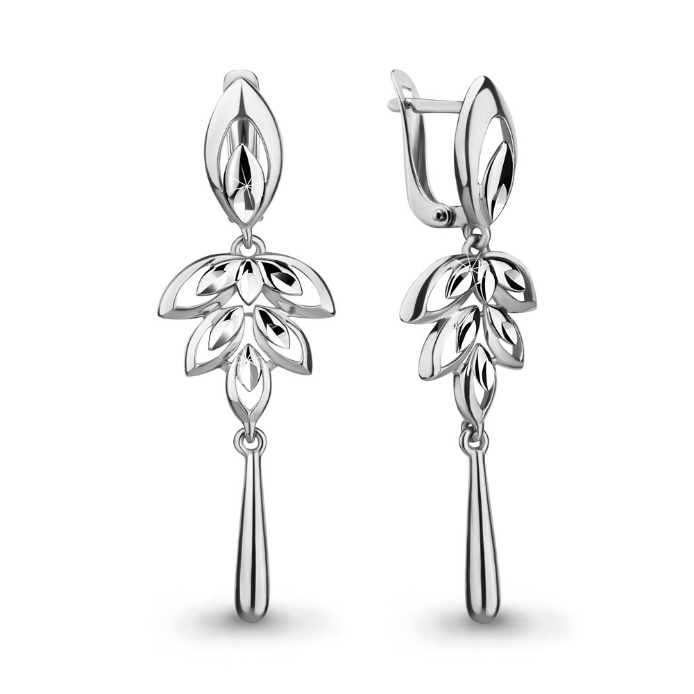 Серьги длинные из серебра Aquamarine 33521.5 покрыто родием