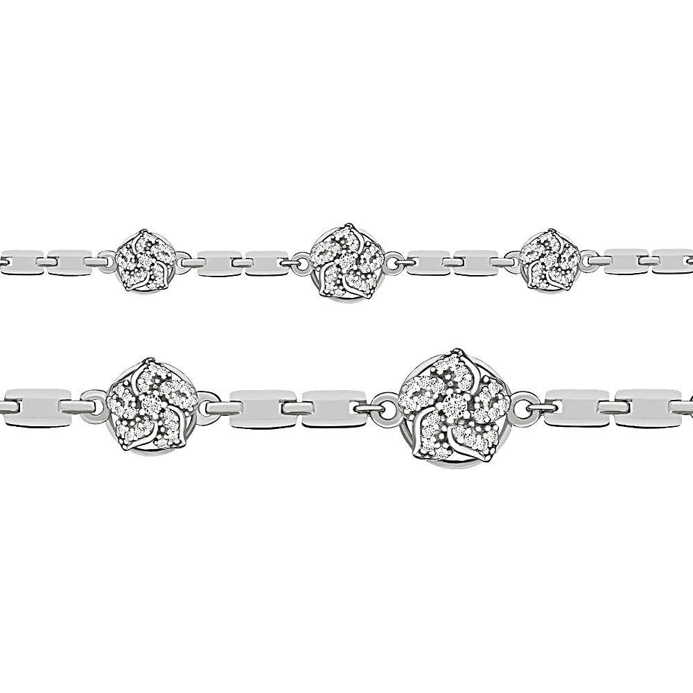 Серебряный браслет классический, Фианит Aquamarine 74377А.5 покрыто родием