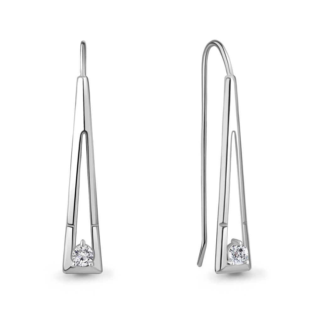 Серьги-скобы из серебра Фианит Aquamarine 49453А.5 покрыто родием