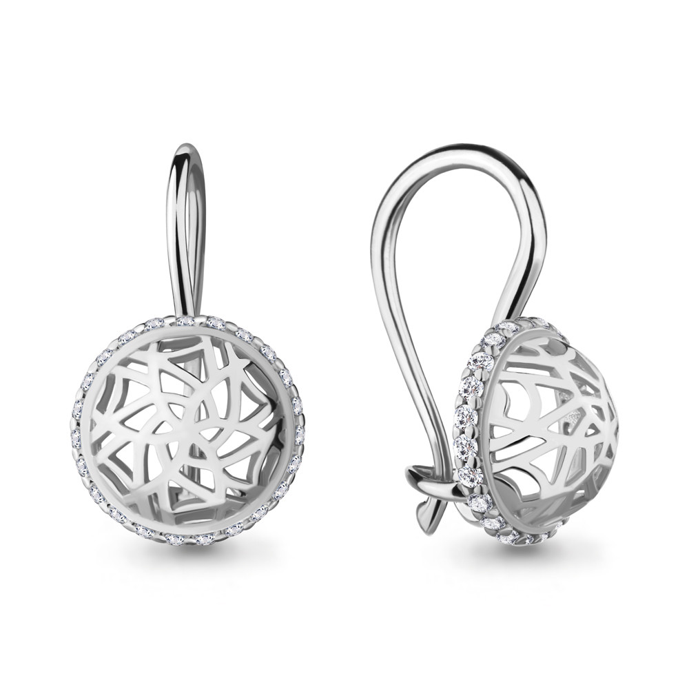 Серьги на петле Aquamarine 48401А.5 покрыто родием