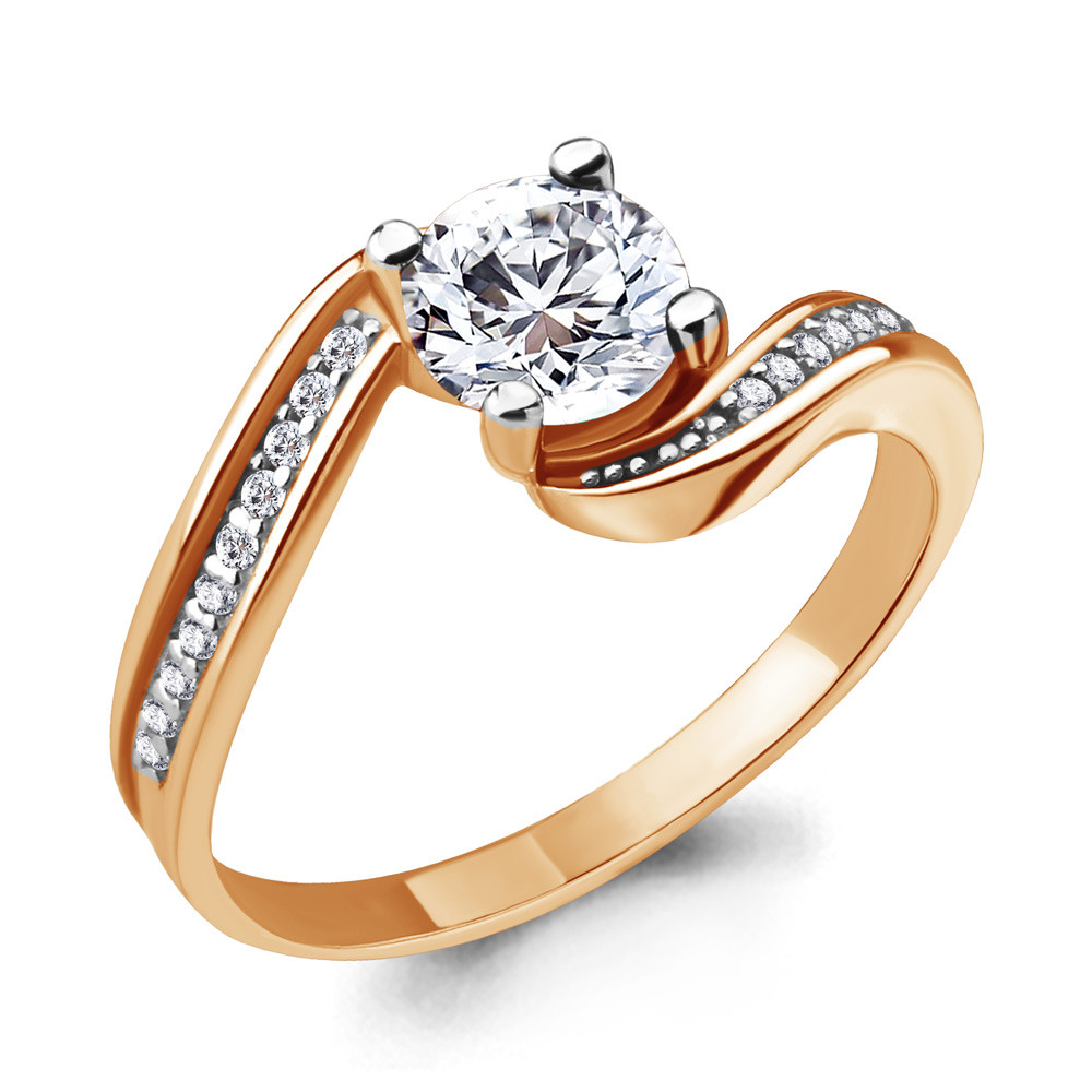 Серебряное кольцо Фианит Aquamarine 63998А.6 позолота
