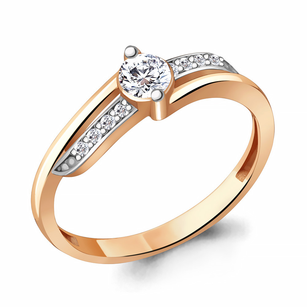 Кольцо серебряное классическое Фианит Aquamarine 68909А.6 позолота