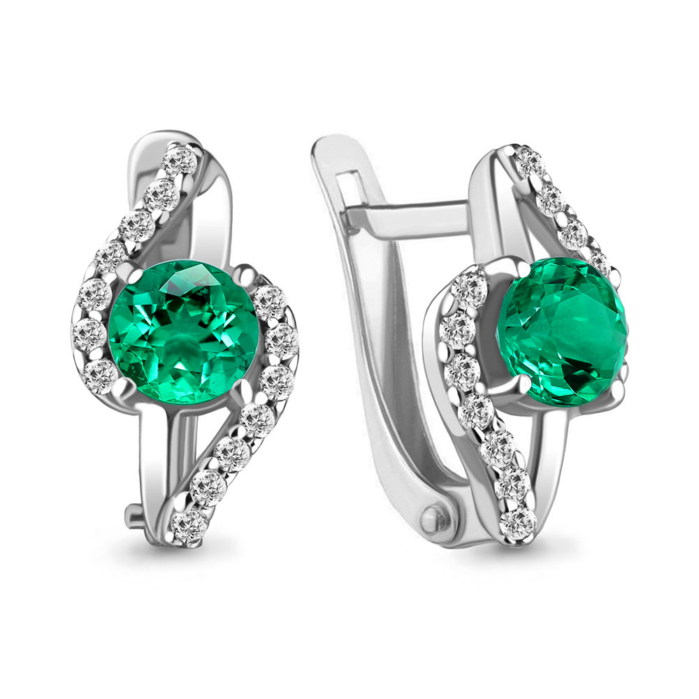 Серьги серебряные классические Фианит Наноизумруд Aquamarine 48790АГ.5 покрыто родием