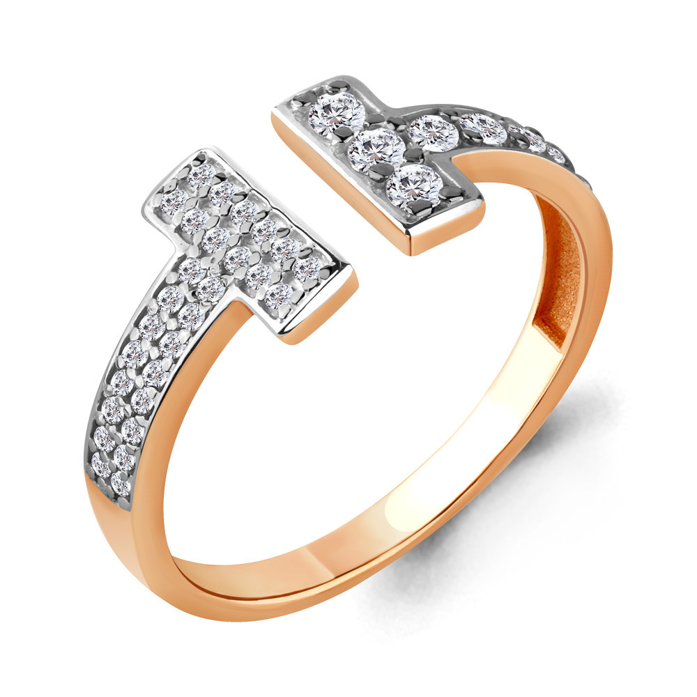 Серебряное кольцо Фианит Aquamarine 68384А.6 позолота
