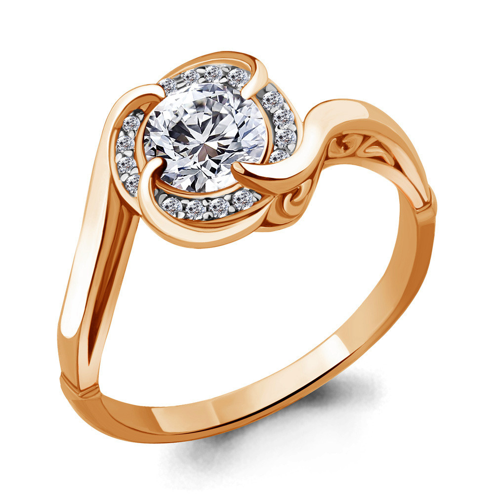 Серебряное кольцо Фианит Aquamarine 63984А.6 позолота