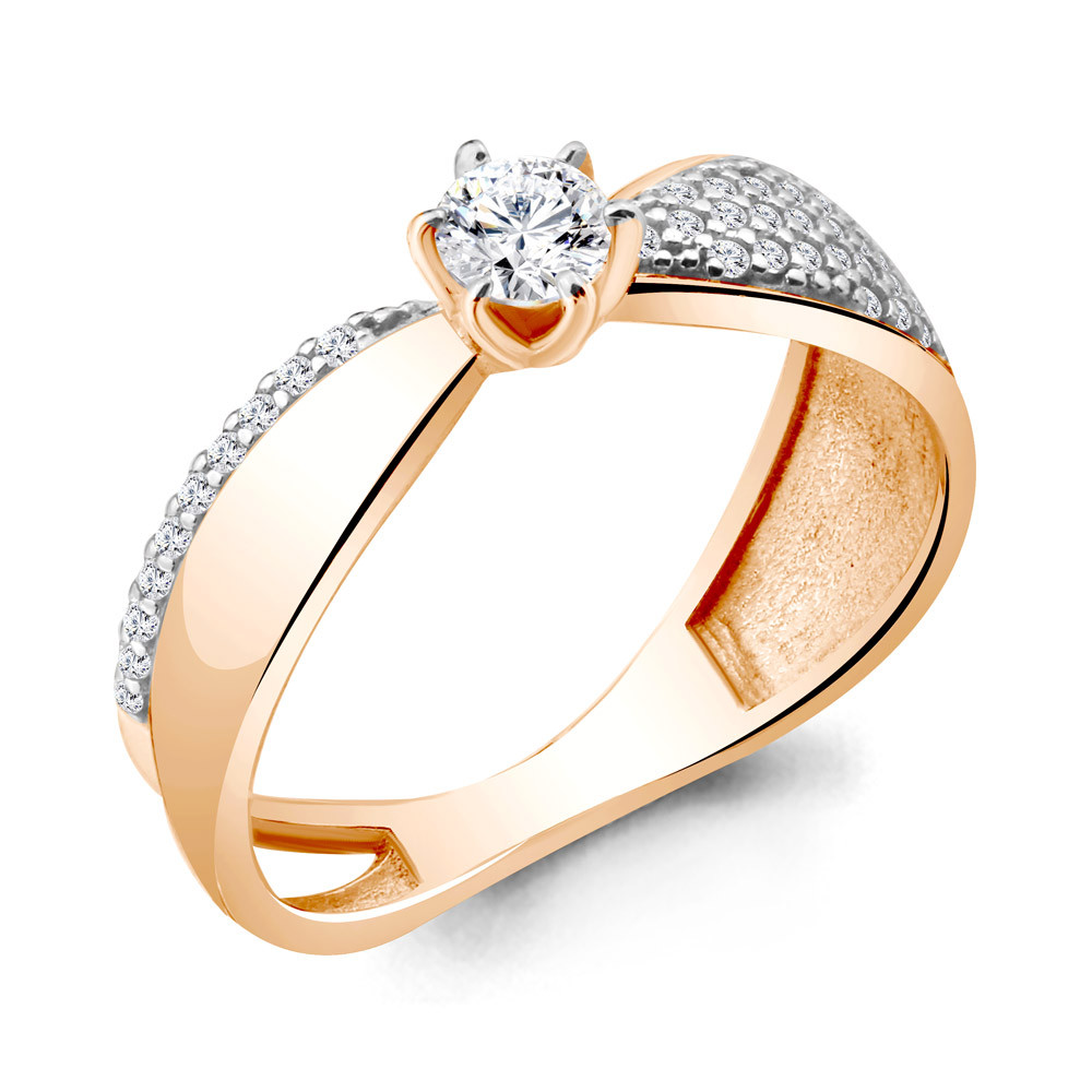 Серебряное кольцо Фианит Aquamarine 63955А.6 позолота