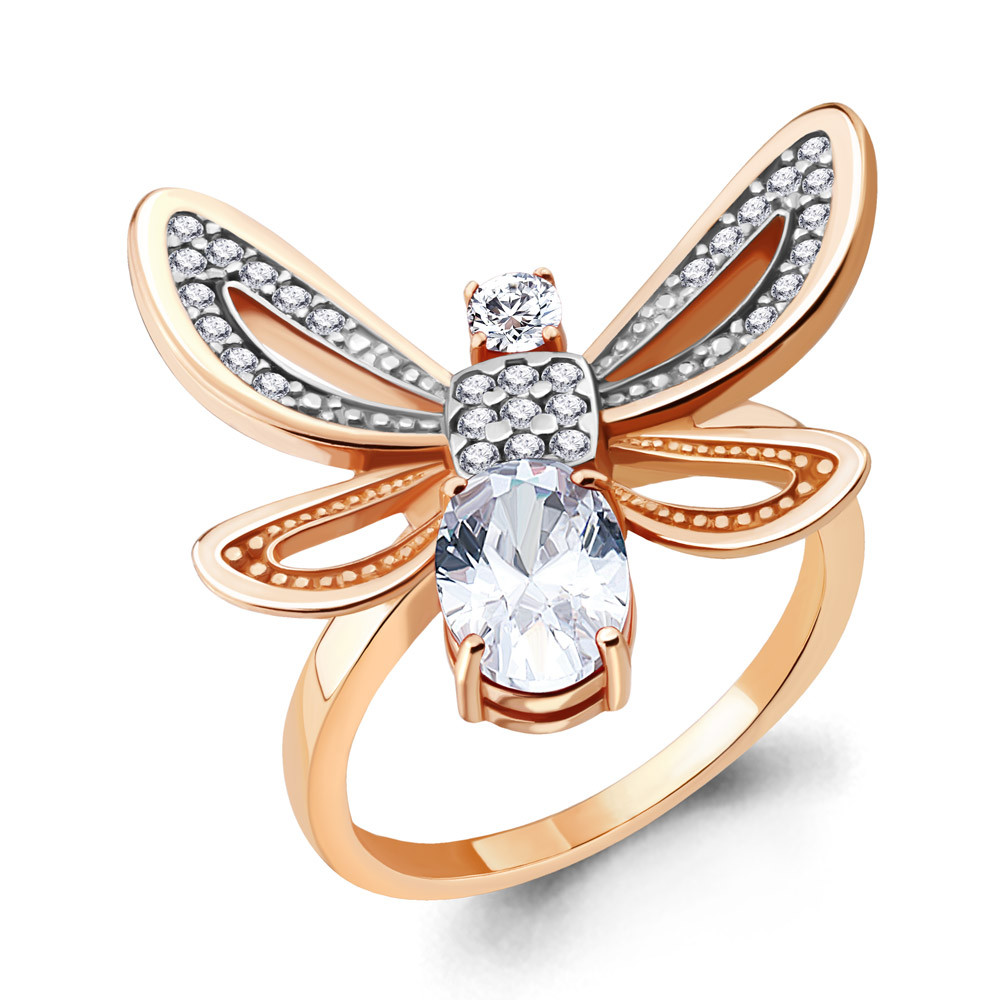 Серебряное кольцо  Фианит Aquamarine 68556А.6 позолота