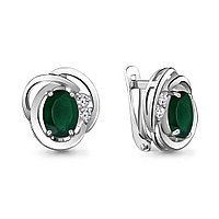 Серьги серебряные классические Агат зеленый Фианит Aquamarine 4741309А.5 покрыто родием