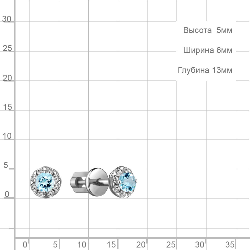 Серебряные серьги-пусеты Топаз Скай Блю Фианит Aquamarine 4407502А.5 покрыто родием - фото 2 - id-p102794899