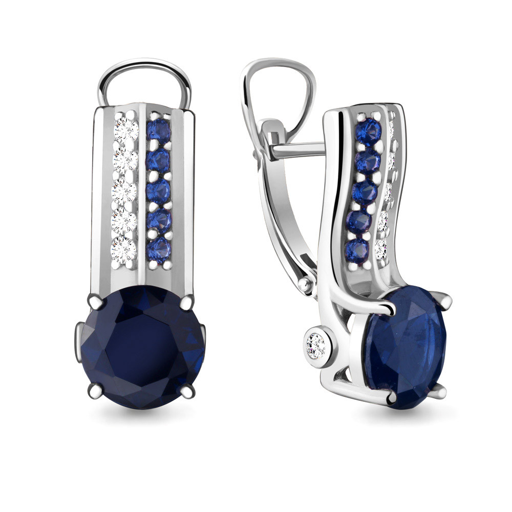 Серьги серебряные классические Фианит Наносапфир Aquamarine 45731Б.5 покрыто родием коллекц. Клеопатра