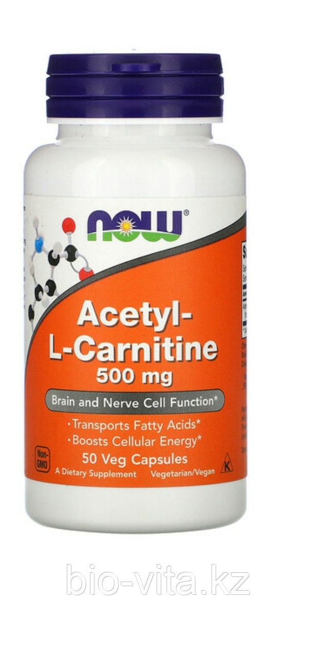 Ацетил-L-карнитин, 500 мг, 50  капсул.  Now Foods