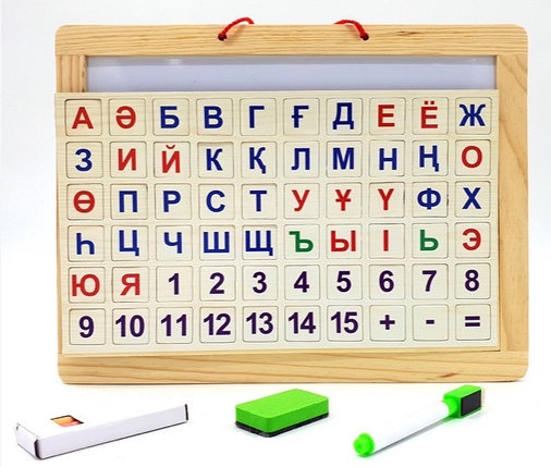 Деревянная двусторонняя доска для маркера и мела 33х25см (Казахский алфавит), фото 2