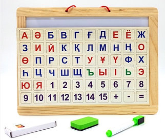 Деревянная двусторонняя доска для маркера и мела 33х25см (Казахский алфавит)