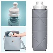 Складная силиконовая бутылка для воды (серый), фото 3