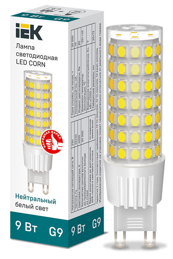 Лампа LED CORN капсула 9Вт 230В 4000К керамика G9 ИЭК