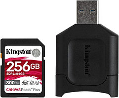 Карта памяти SD, Kingston Canvas React Plus, 256GB,MLPR2/256GB, UHS-II, R300/W260 + USB Adapter