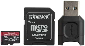 Карта памяти MicroSD, Kingston Canvas React Plus, 256GB,MLPMR2/256GB, UHS-II, R285/W165 +USB Adapter