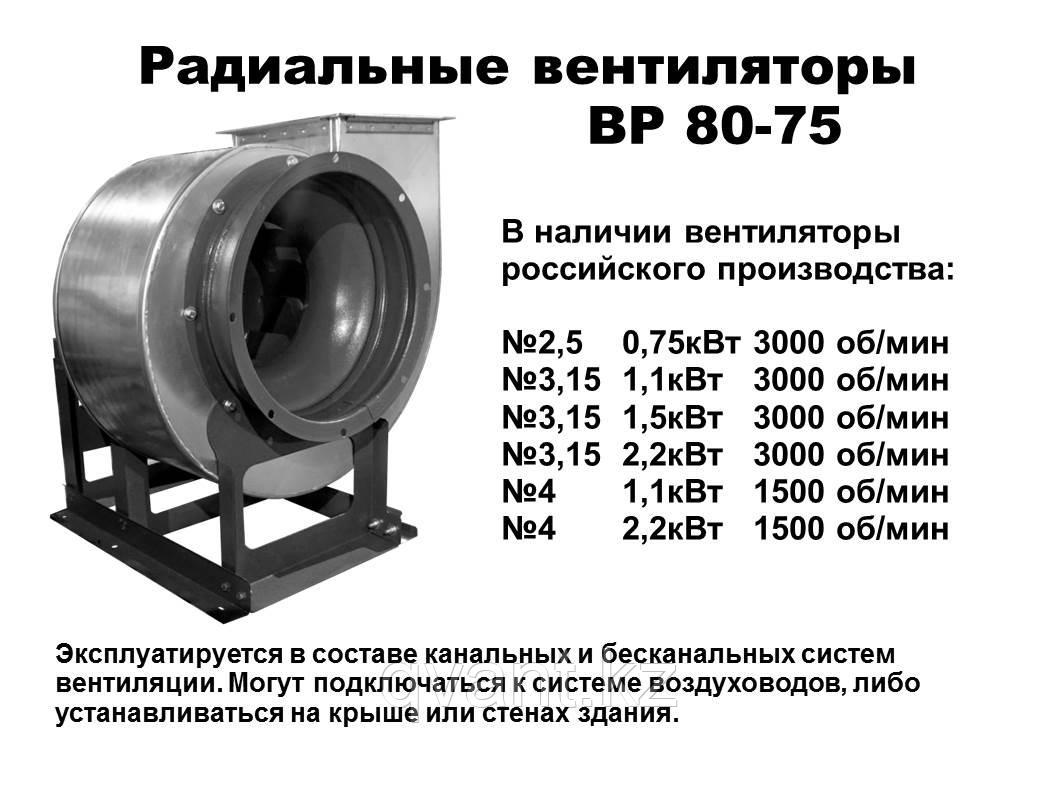Радиальный вентилятор ВР 80-75 №3,15 , 2,2 кВт, 3000 об/мин,  (Прав,0),