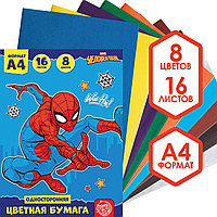Бумага цветная односторонняя А4, 16 листов, 8 цветов, "Супер-герой", Человек-паук, фото 1