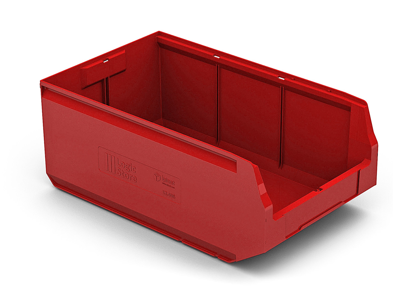 Складской лоток 500х300х200мм контейнер полочный пластиковый, ящик для хранения, стеллажная система -этажерка красный