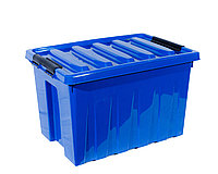 Контейнер с крышкой и клипсами на роликах 580х390х350 Синий