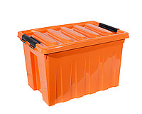 Контейнер с крышкой и клипсами на роликах 580х390х350 Оранжевый
