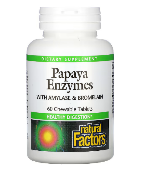 Natural Factors, ферменты папайи с амилазой и бромелаином, 60 жевательных таблеток