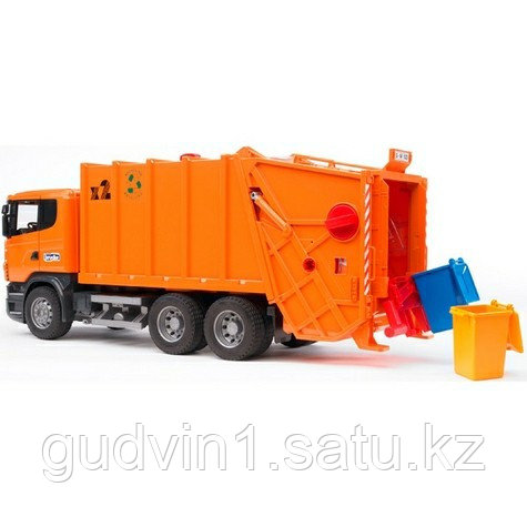 Мусоровоз Scania (цвет оранжевый) (подходит модуль со звуком и светом Bruder (Брудер)Артикул: 03-560
