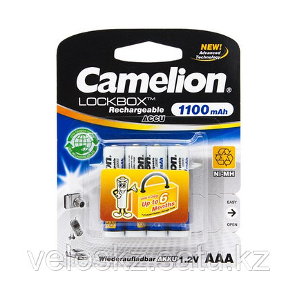Camelion Аккумулятор AAA, CAMELION, NH-AAA1100LBP4, Lockbox Rechargeable, 1.2V, 1100 mAh, 4 шт., Блистер, фото 2