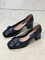 Стильные женские туфли кожаные черного цвета. Размер 38.