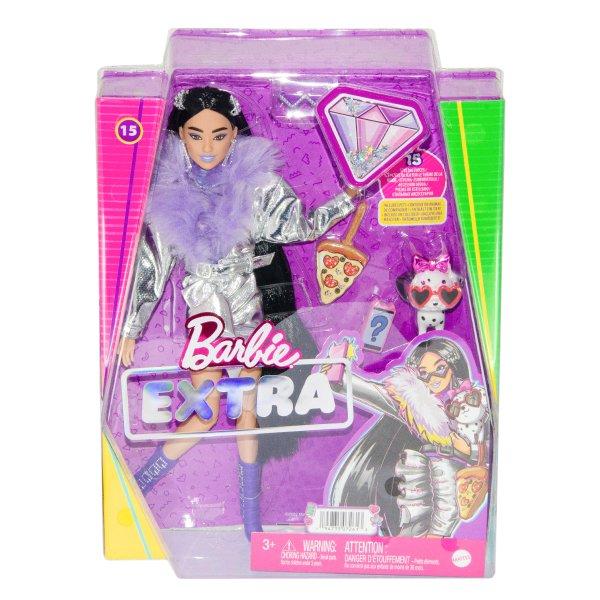 Barbie Экстра Модная Кукла Барби брюнетка в Серебристой Мото-Куртке