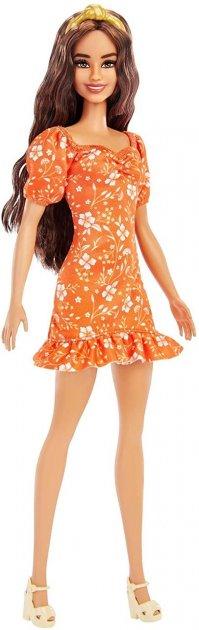 Barbie "Игра с модой" Кукла Барби Шатенка в оранжевом платье с цветами #182 в виниловой упаковке - фото 2 - id-p102972901