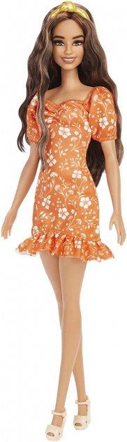 Barbie "Игра с модой" Кукла Барби Шатенка в оранжевом платье с цветами #182 в виниловой упаковке - фото 1 - id-p102972901