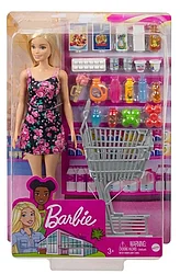 Barbie Набор Время для покупок, Кукла Барби с тележкой с продуктами