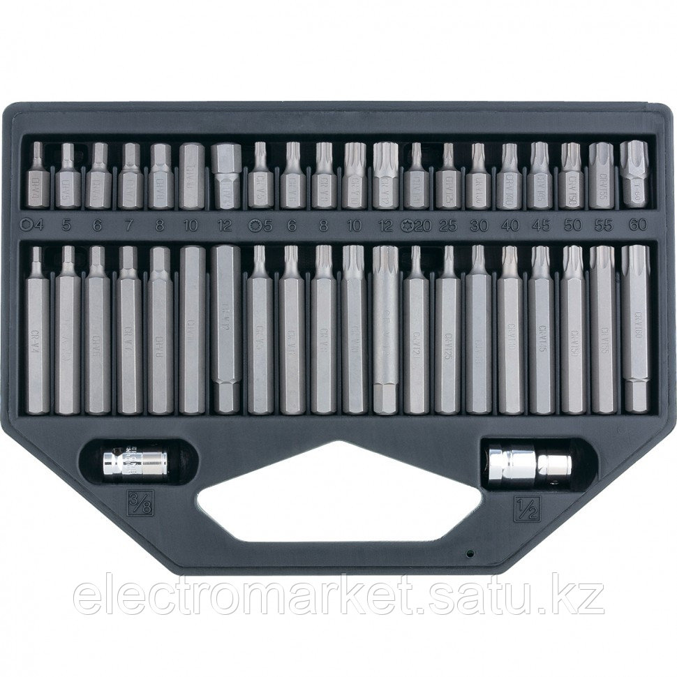 Набор бит HEX, Torx , SPLine, хвостовик-шестигранник 1/2, CrV, 42 шт. Stels Новинка