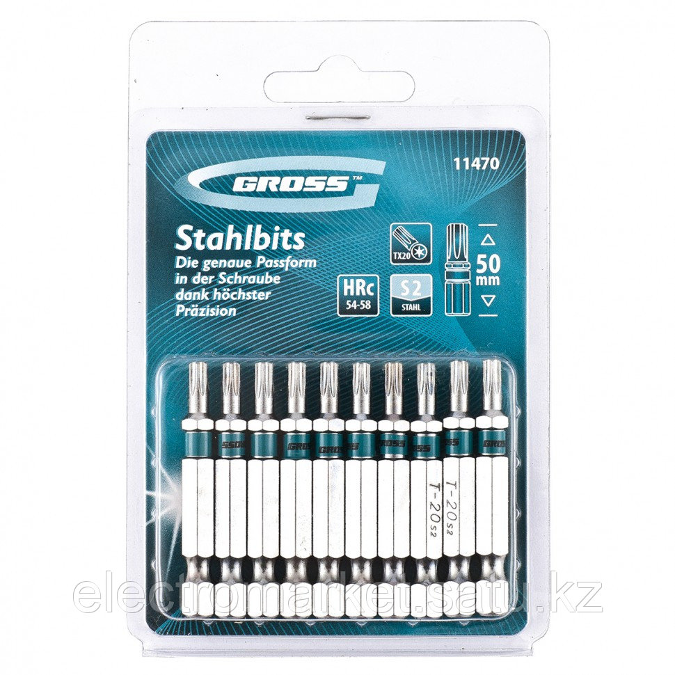 Набор бит Torx 20 х 50, сталь S2, 10 шт. Gross Новинка