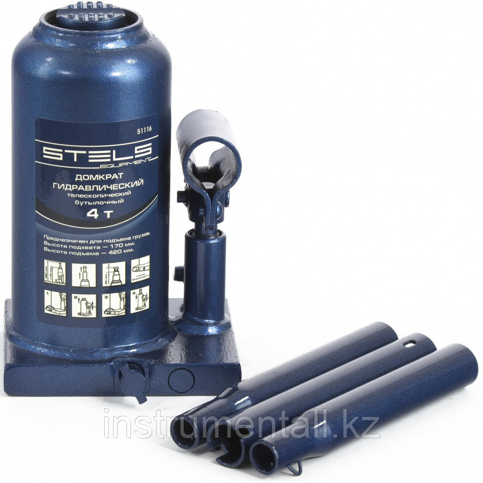 Домкрат гидравлический бутылочный телескопический, 4 т, H подъема 170-420 мм Stels Новинка - фото 1 - id-p103050616