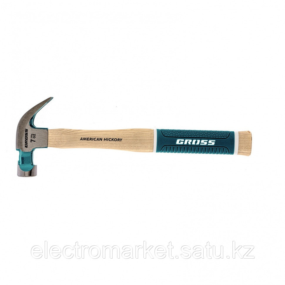 Молоток-гвоздодер, 200 г, угол 45, магнит, обрезиненная рукоятка American hickory GROSS Новинка