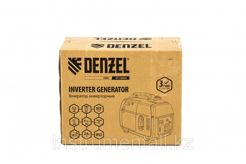 Генератор инверторный GT-1200iS, 1.2 кВт, 230 В, бак 2.4 л, закрытый корпус, ручной старт Denzel Новинка - фото 7 - id-p103050190