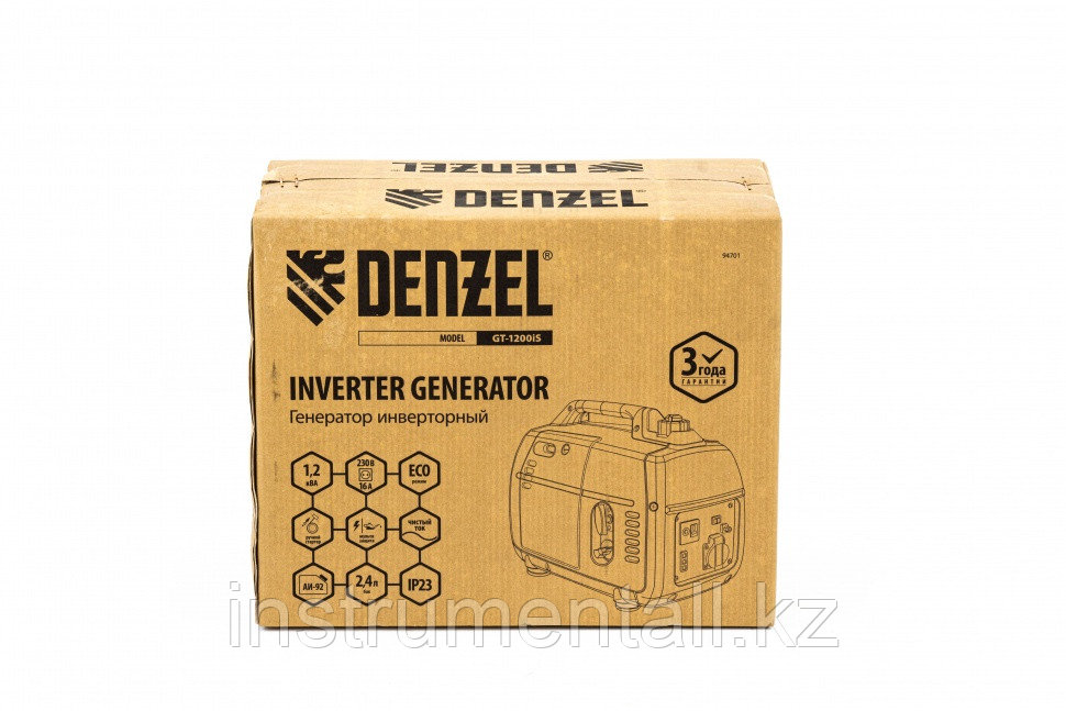 Генератор инверторный GT-1200iS, 1.2 кВт, 230 В, бак 2.4 л, закрытый корпус, ручной старт Denzel Новинка - фото 8 - id-p103050190