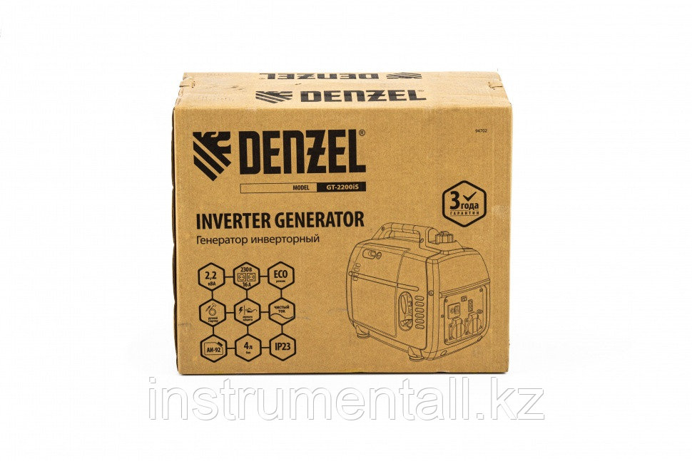 Генератор инверторный GT-2200iS, 2.2 кВт, 230 В, бак 4 л, закрытый корпус, ручной старт Denzel Новинка - фото 7 - id-p103050191