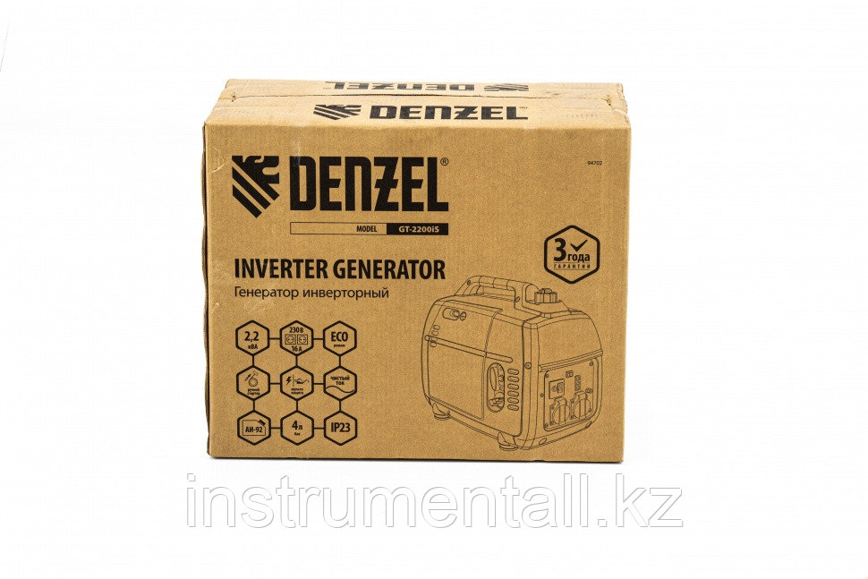Генератор инверторный GT-2200iS, 2.2 кВт, 230 В, бак 4 л, закрытый корпус, ручной старт Denzel Новинка - фото 8 - id-p103050191