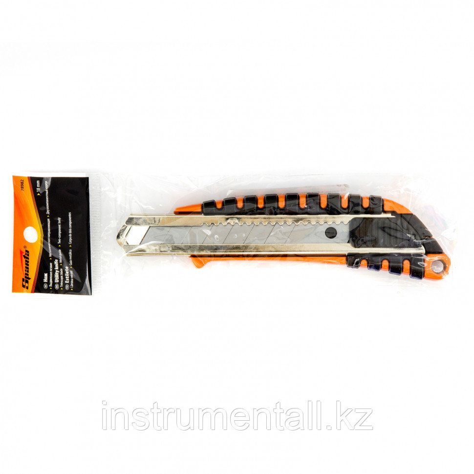 Нож, 18 мм, выдвижное лезвие, металлическая направляющая, металлический двухкомпонентный корпус Sparta Новинка - фото 2 - id-p103053134