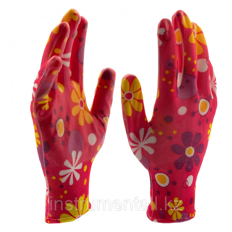 Перчатки садовые из полиэстера с нитрильным обливом, цветы, М Palisad Новинка - фото 1 - id-p103054131