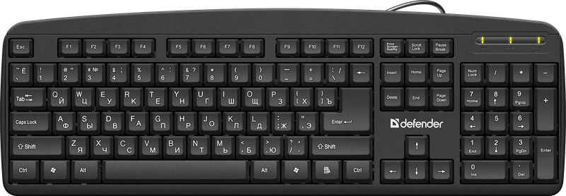Defender 45910 клавиатура проводная Office HB-910, (Черный), USB, ENG/RUS, полноразмерная - фото 1 - id-p103062466